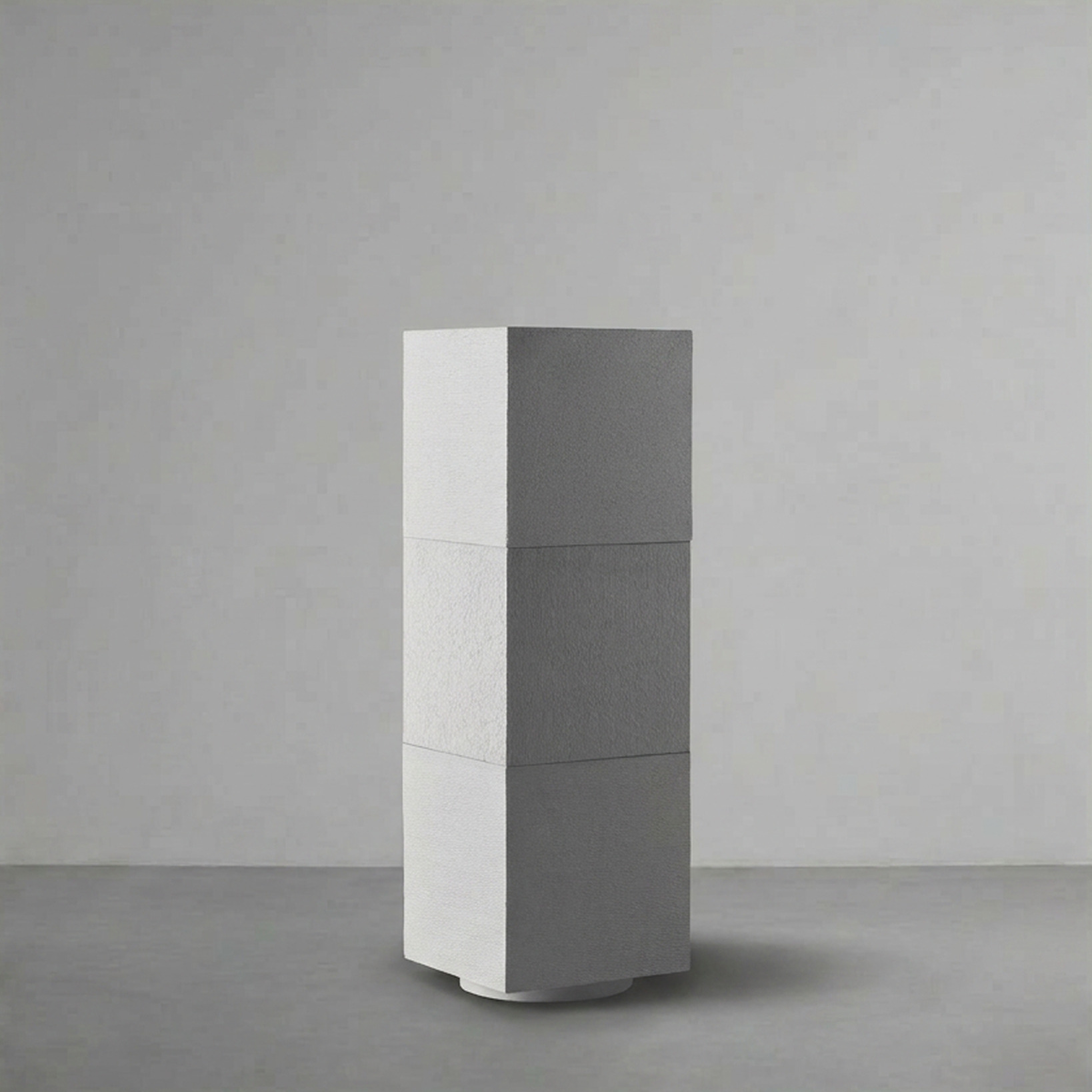 Apollo III on a grey studio backdrop, its three segments split white and charcoal