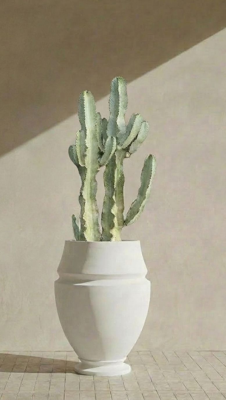 Artifact 05 holding a slender column cactus in bright sun
