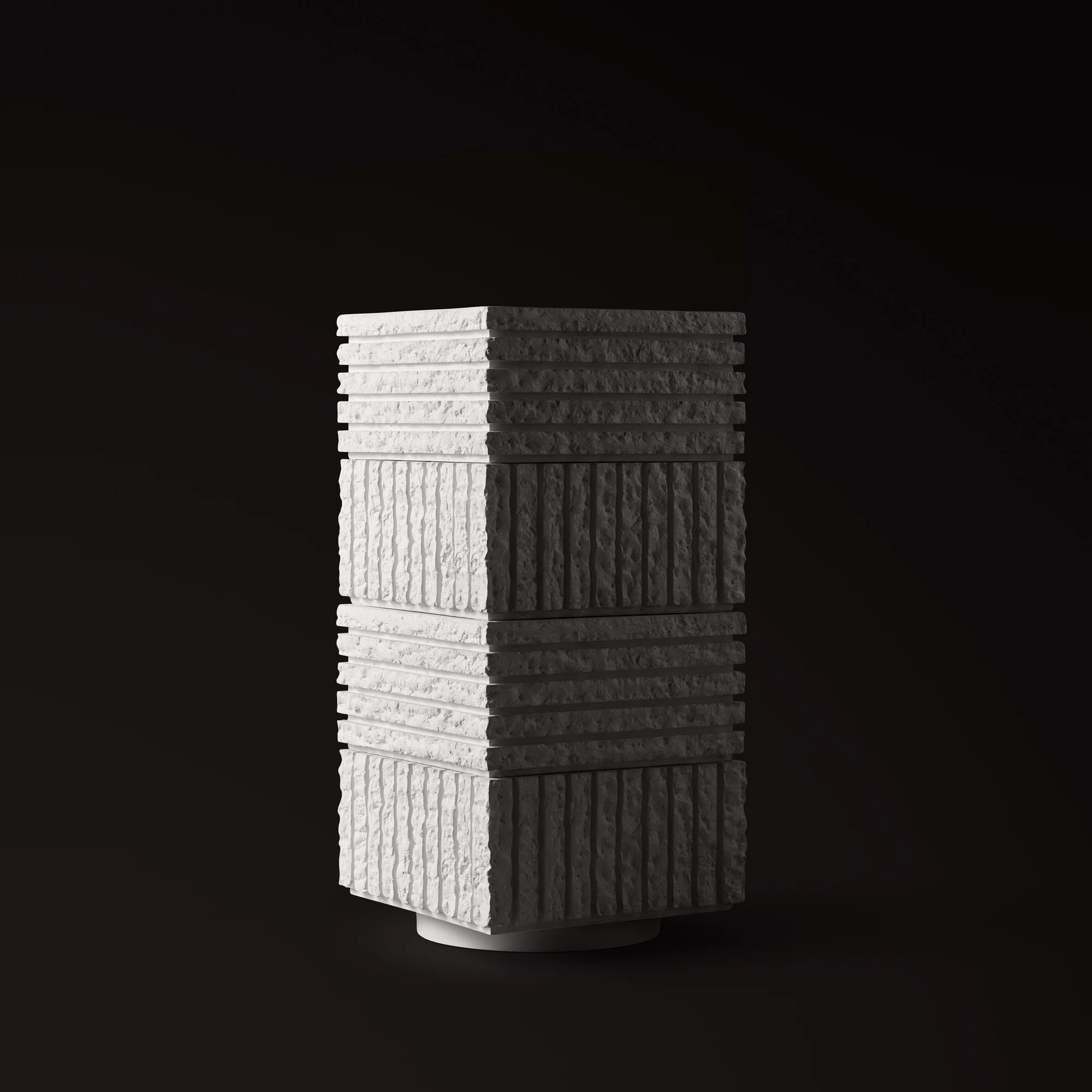 Atlas IV rendered with the corduroy texture alternating between vertical and horizontal segments, half white and half charcoal