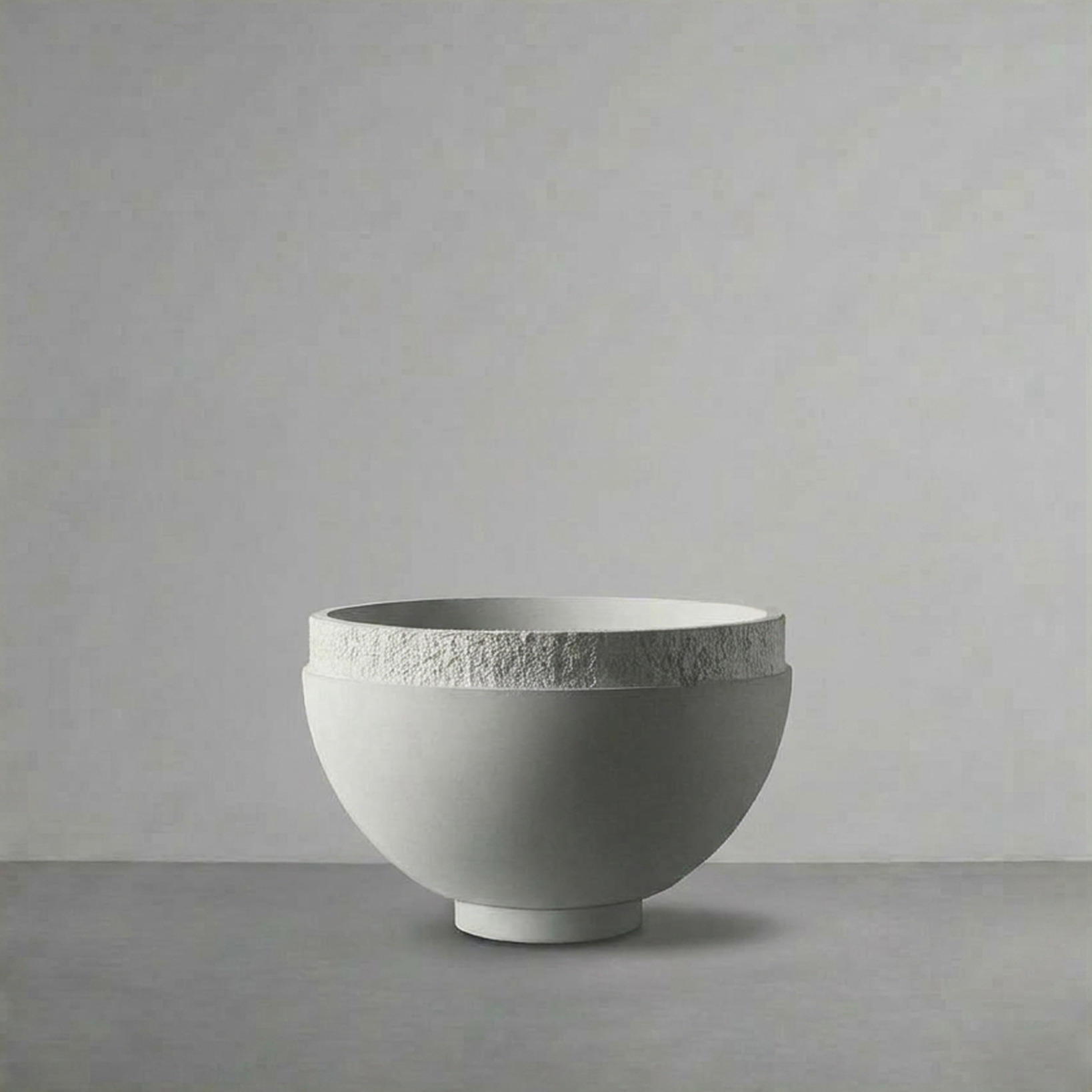 Orion I, a shallow round bowl, on a grey studio backdrop