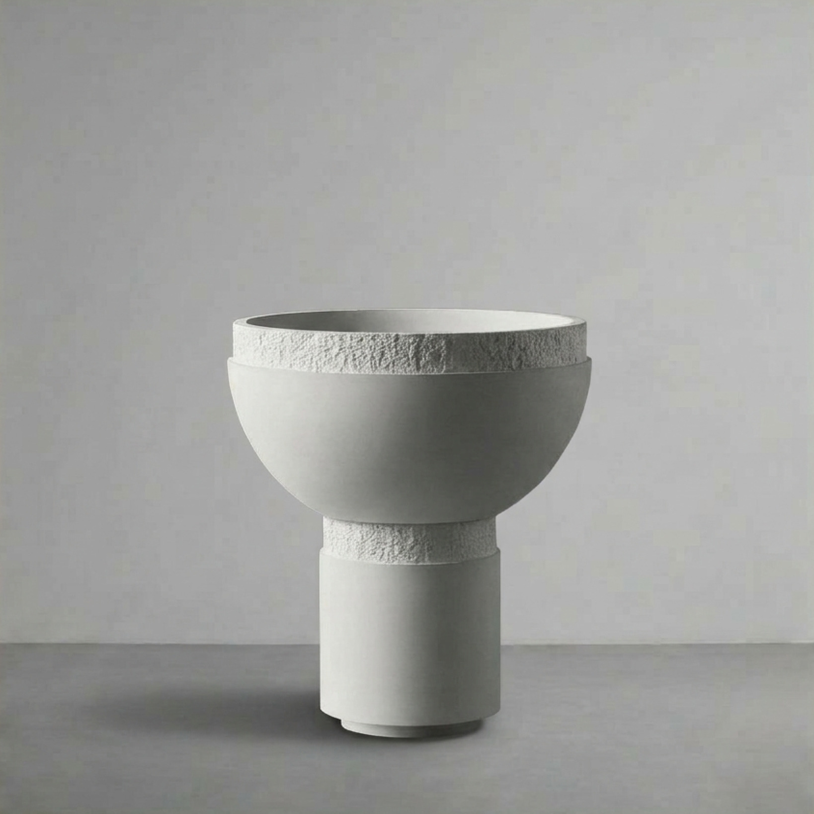 Saturn II, a wide bowl raised on a cylindrical foot, on a grey studio backdrop