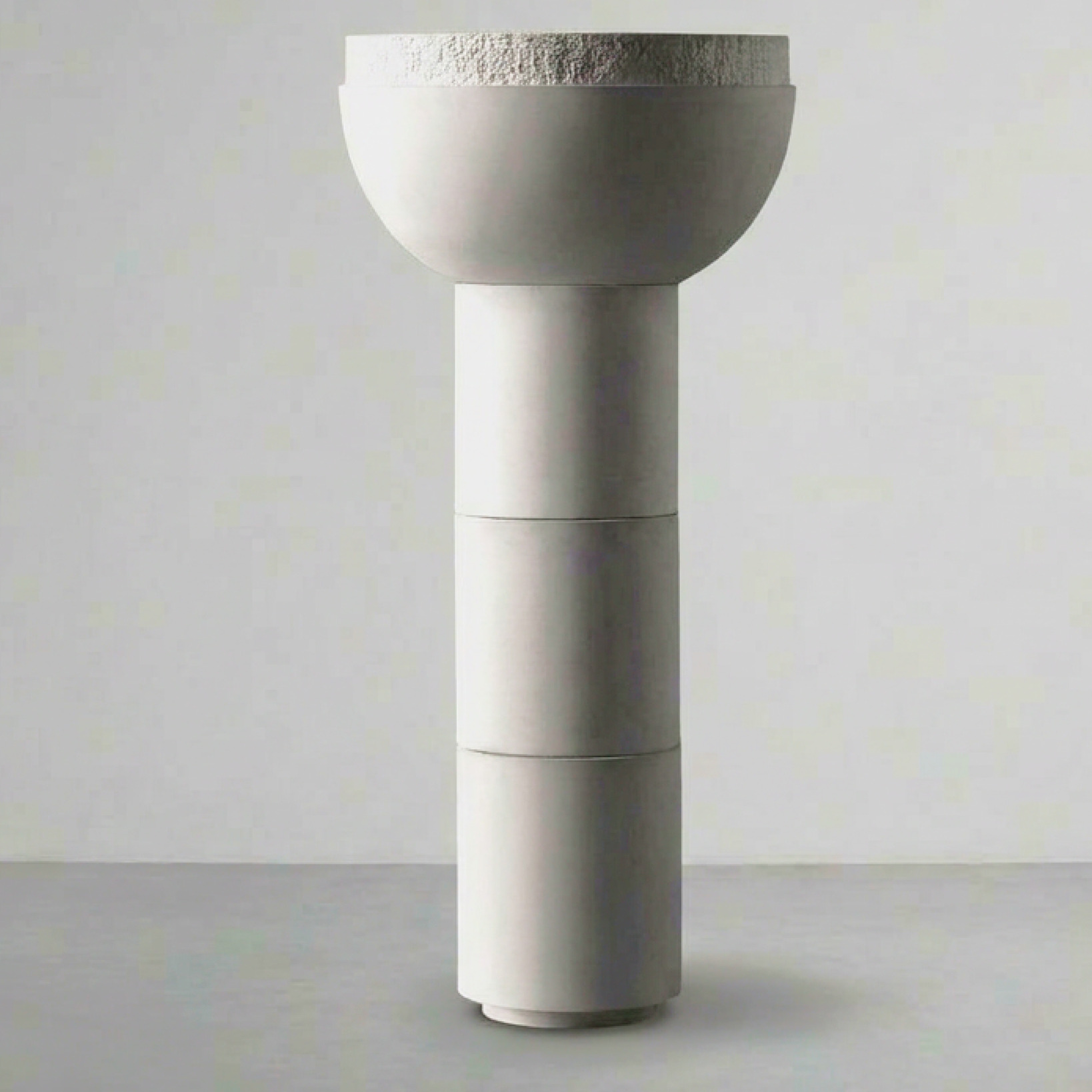 Saturn IV, a bowl on the tallest stacked base, on a grey studio backdrop